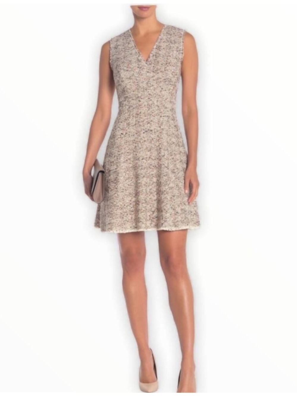 Rebecca Taylor Cream Tweed Sleeveless V-Neck Mini Dress